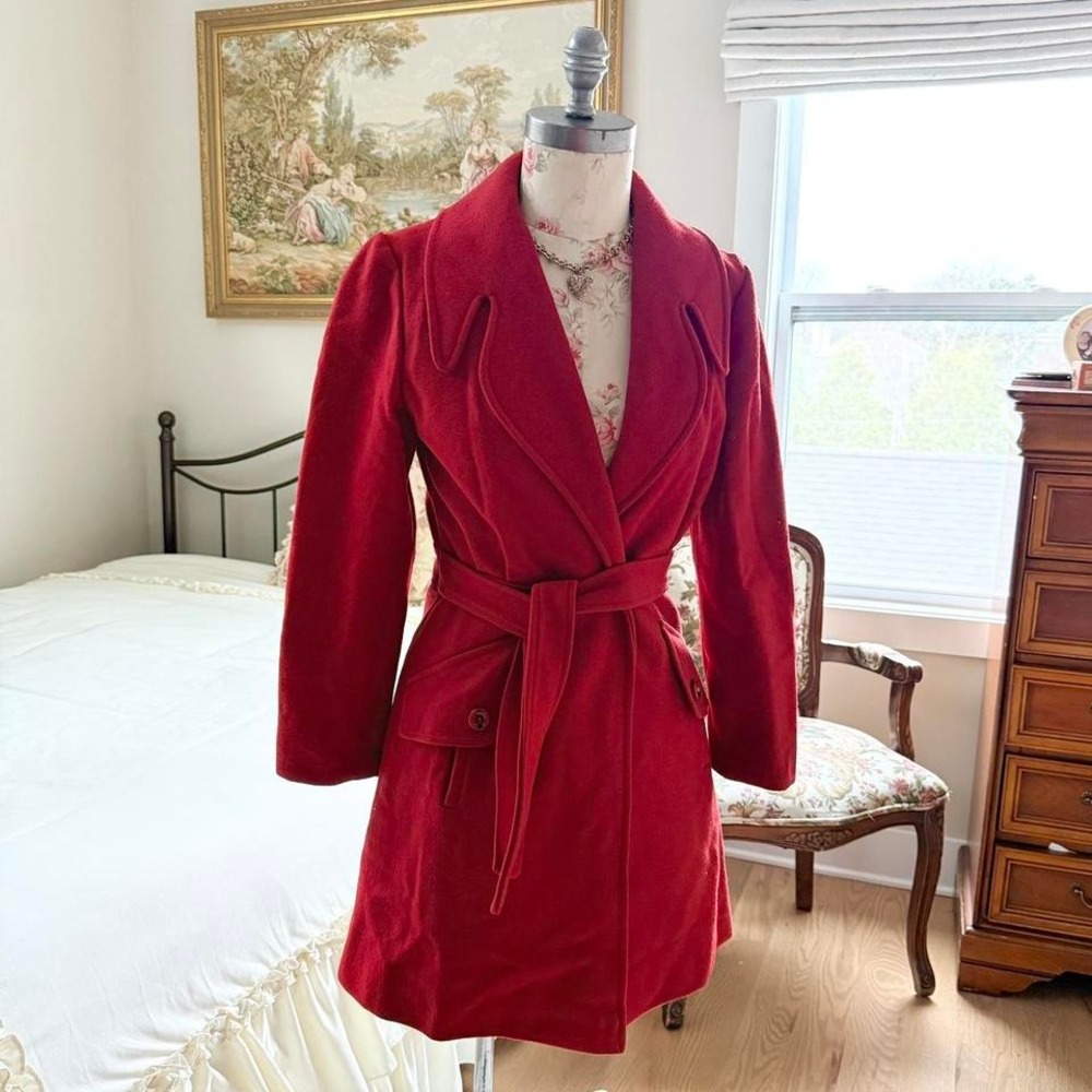 60s red wool wrap coat union made fits like a small